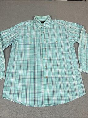Ariat Pro Series Green and Blue Plaid Button-Down Shirt Cowboy Ranch